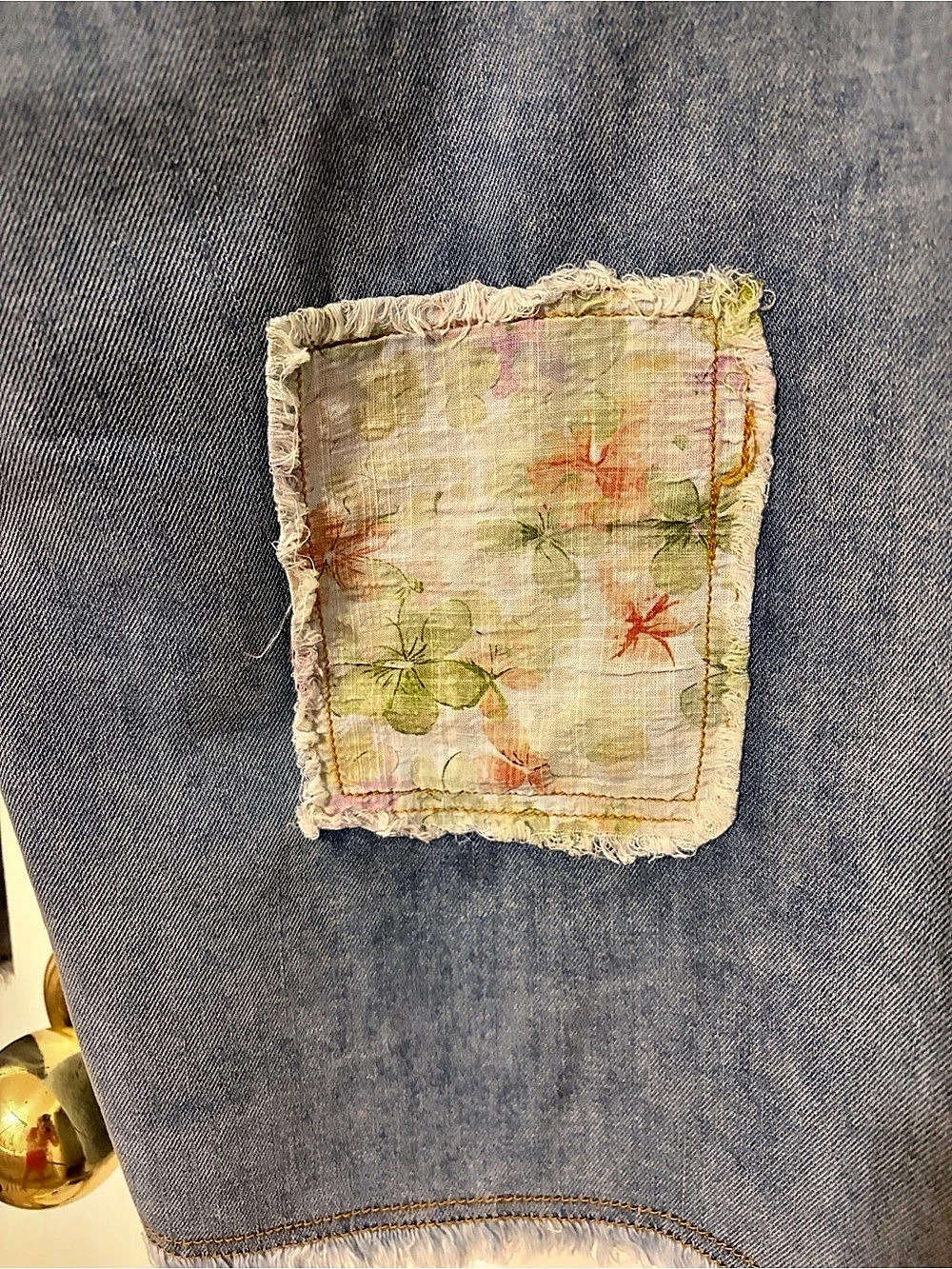 POL Wide Leg Patchwork Jeans Blue & White Medium - Picture 6 of 11